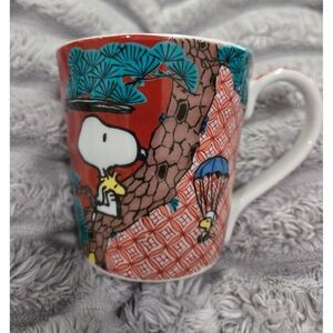 Yamaka Japan Peanuts Snoopy Kutani Ware Red Porcelain Coffee Mug 2017 Woodstock
